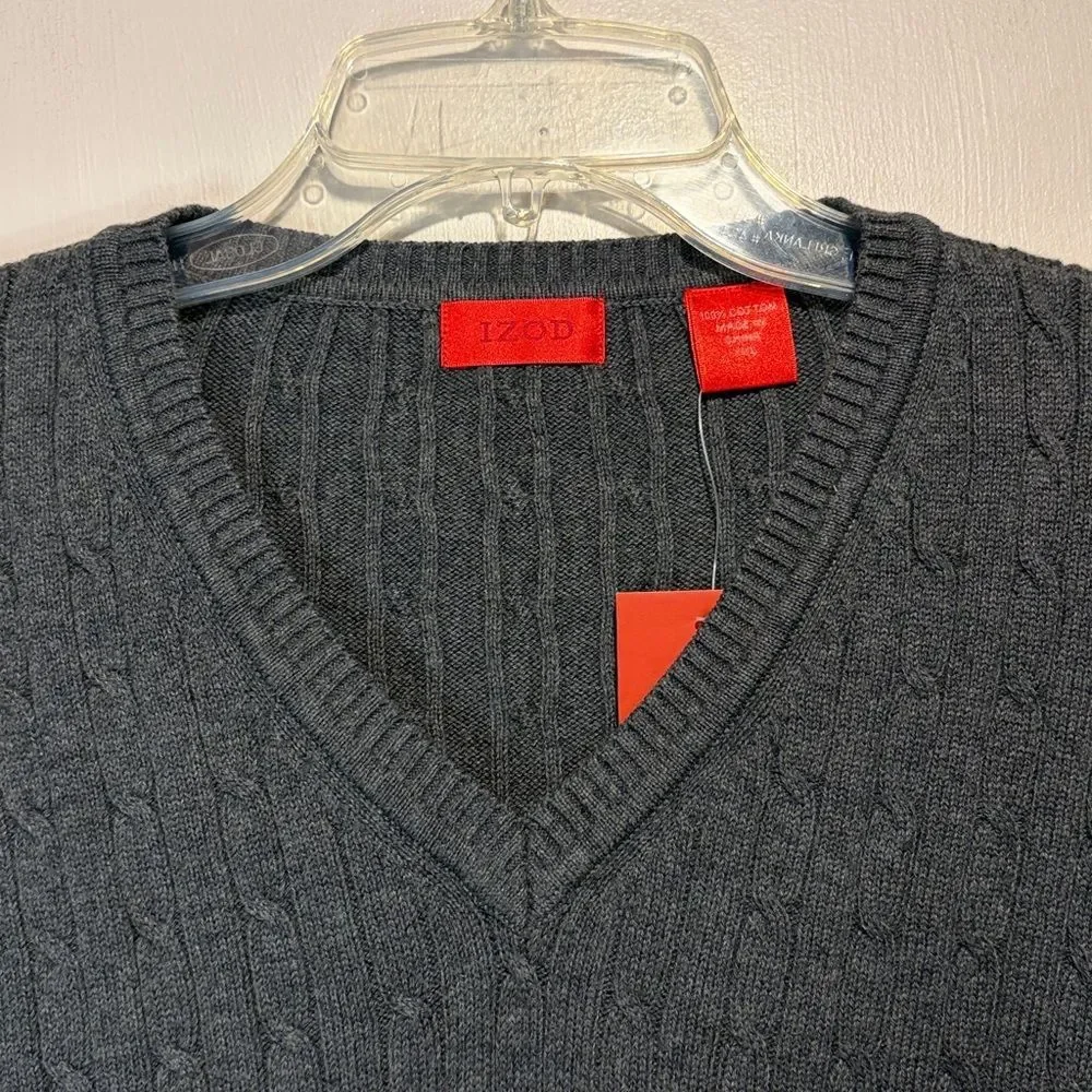 IZOD- NWT Mens Luxury Sport 100% Cotton Crew Neck Grey Textured Sweater Size XXL